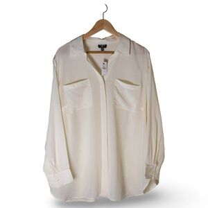 NWT: Talbots Washable Silk Button-Down Blouse; Women's; Size 1X; Ivory